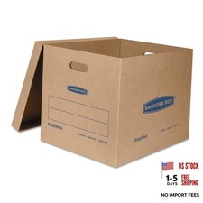 Large Classic Moving Box Reinforced Handles, Tape-Free Assembly, Kraft 5 Pack