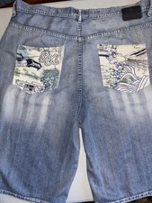 Ecko Unltd Mens Shorts Size 40 Blue Denim Jorts Y2K Baggy Embroidered Skater