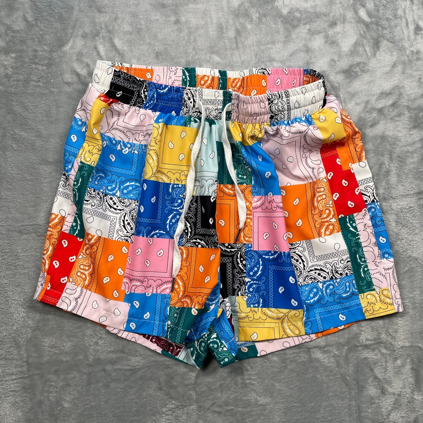 Patchwork Bandana Print Drawstring Shorts Multico… - image 1