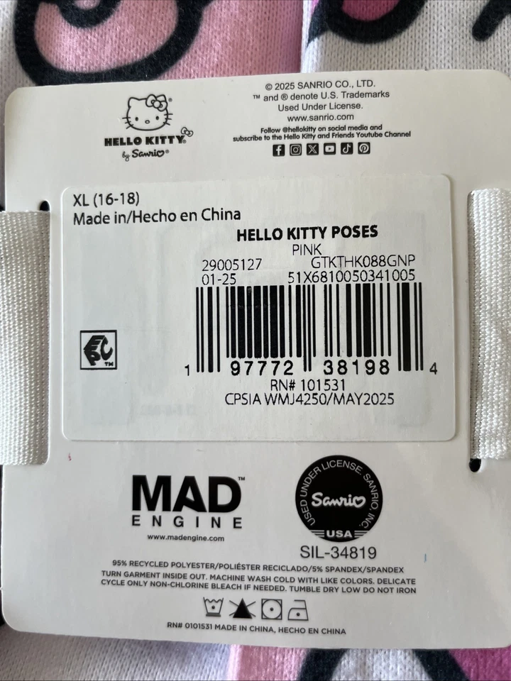 ¡NUEVO! PANTALONES DE DORMIR Hello Kitty/Mujer (XL) 16-18 Rosa Poliéster Nuevos con Etiquetas Foto 3 de 3