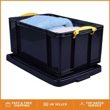 64L Stackable Plastic Storage Box in Black with Yellow Handles - Eco-Friendly
