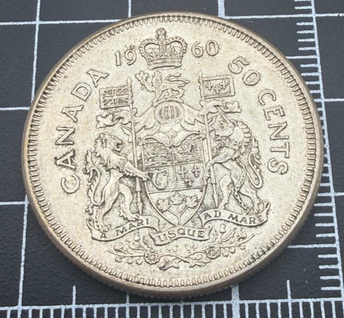 1960 Canada 50 Cents 50c Coin - 80% Silver - 0.30 ASW Troy Oz
