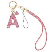 Initial Letter Keychain for Women Bling Letter A-Z Key Chain Charm Pink-A