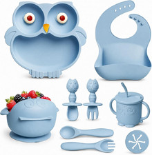 Silicone Baby Feeding Set with Spoon, Bowls, Plates with Suction, Bib, and Toddl