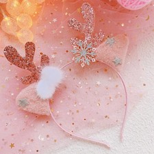 Reindeer Antlers Headband Christmas Deer Horn Ears Head Band Glitter Pink Hai...