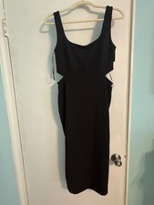 Express Black Cut Out Sheath Dress Square Neck Strappy Sleeveless Midi Size S