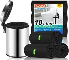 AOSULI 10Liter Small Bin Bags 60 Counts Garbage/Trash Bags Black Pedal Bin Line