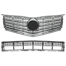 2Pcs Front Bumper Upper & Lower Grille Chrome Grill For Cadillac SRX 2013-2016