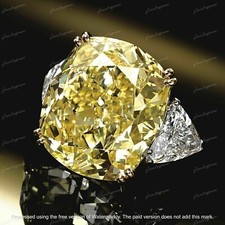 4Ct Cushion Cut Yellow Citrine Lab Created Ring 14K White Gold Plated 925 Silver