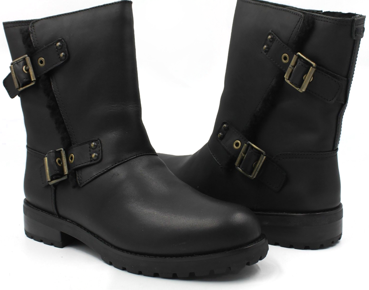 UGG® AUSTRALIA NIELS BLACK LEATHER BIKER BOOTS BOXED UK EU 36 USA £229