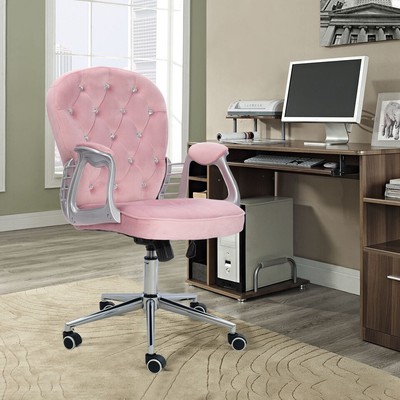 Pink Velvet Fabric Padded Chair Office Computer Desk Swivel Chair
