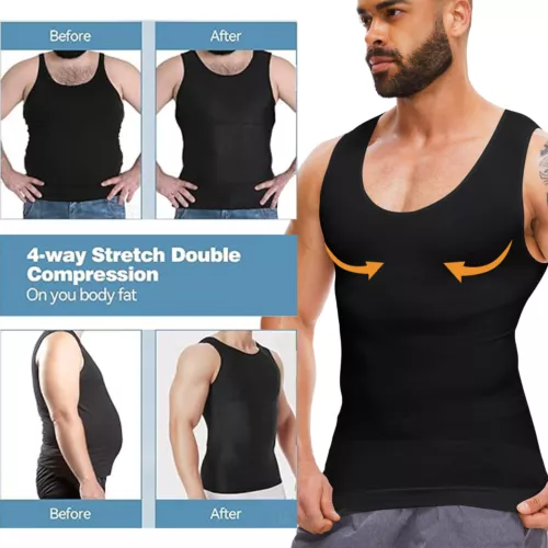 Herren T-Shirt Schlankmacher Body Shaper Bauch Brust Kompression Weste Gürtel Tank Top - Bild 7 von 28