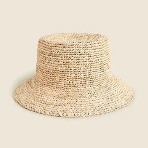 NWOT J.Crew Women's Sz M/L Raffia Bucket Hat Natural Straw Tan 2 1/2" Brim