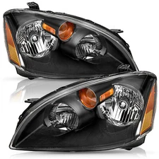 For 2002 2003 2004 Nissan Altima Black Halogen Headlights Assembly Headlamps L+R