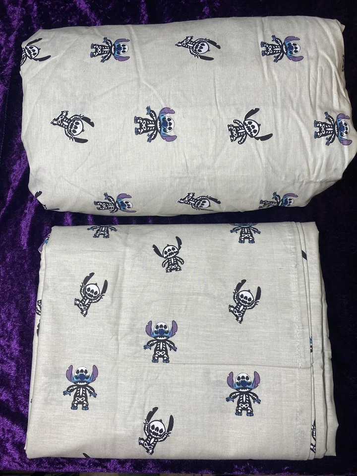 Disney Stitch Skeleton Sheet Set FULL size 100% Cotton 4 Pc LILO & STITCH Grey - Image 2 of 4