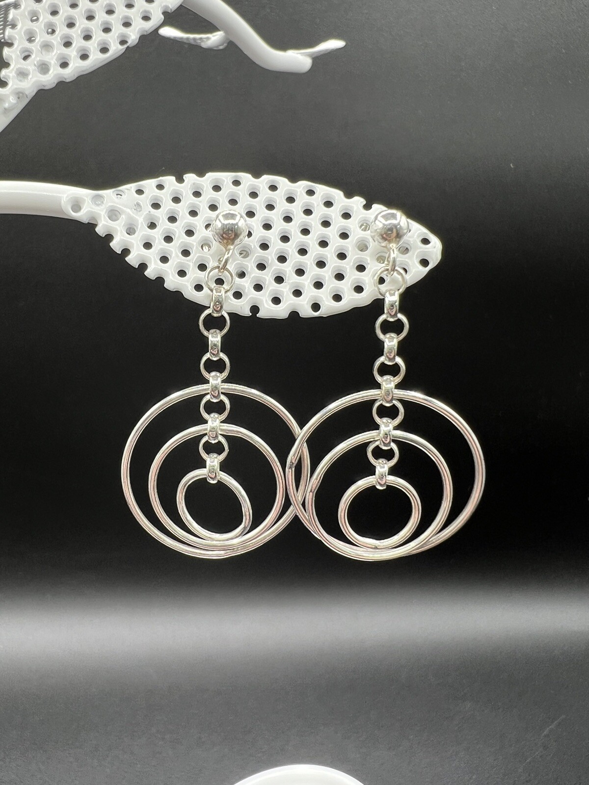 Sterling Silver Interlocking 3 Ring Dangle Earrin… - image 4