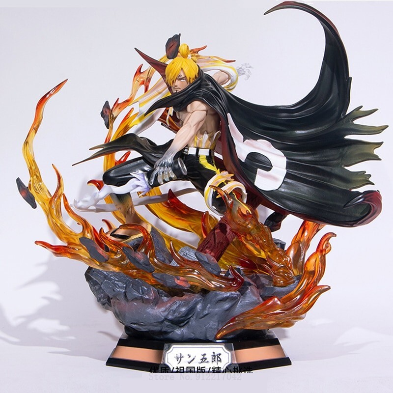 New Vinsmoke Sanji Soba Mask Fire Lights Anime Statue Figure Model