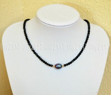 Faceted 3mm Bright Black Spinel Round Gems 9-10mm Black Pearl Necklace 14-32''