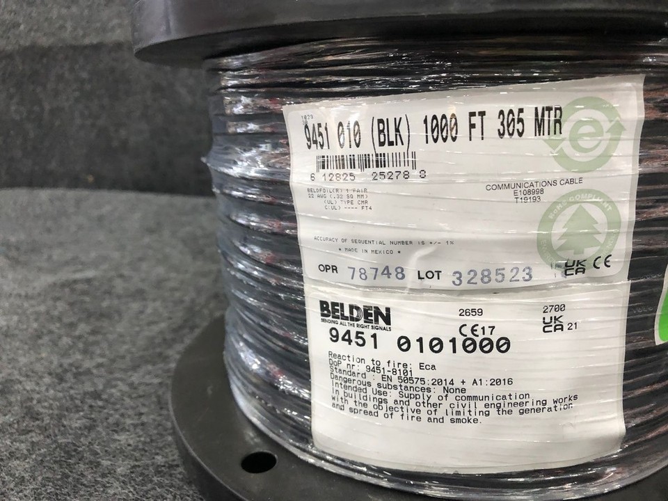 BELDEN 9451 010 Audio Cable, 1000' Spool, 22/1PR, STR, Black eBay