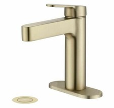 Flynama Single Handle 1 Hole Faucet w/ Deckplate and Drain In Brushed Gold