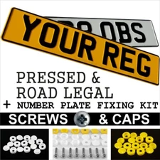 SET OF 2 PRESSED METAL ALUMINIUM NUMBER PLATES Registration 3D UK MOT DVLA LEGAL