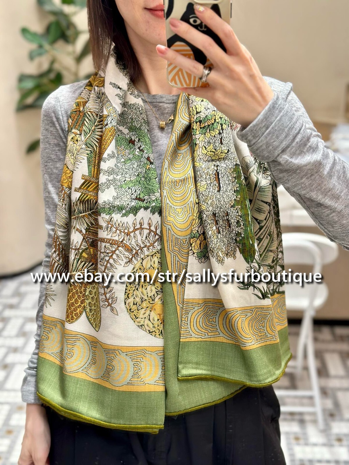 Sallys 70% Cashmere & 30% Silk Wrap Scarf Flowers Sheeps Print Stole Shawl 53