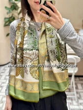 Sallys 70% Cashmere & 30% Silk Wrap Scarf Flowers Sheeps Print Stole Shawl 53"