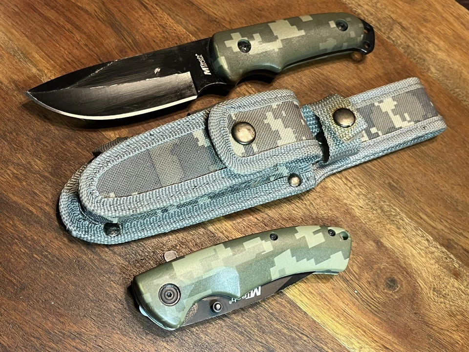 CUCHILLO PLEGABLE HOJA FIJA VERDE MTECH TÁNDEM LLEVAR CAMUFLAJE MT-473 + FUNDA NYLON Foto 3 de 4