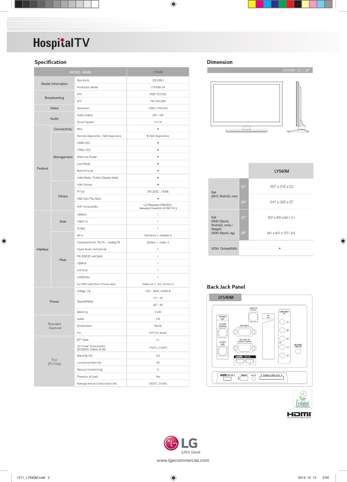 LG Pro:Centric 28"-Class Hospital-Grade LED HDTV | 28LY560M