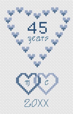 Sapphire Wedding Hearts Anniversary Cross Stitch Card Kit or Pattern Florashell