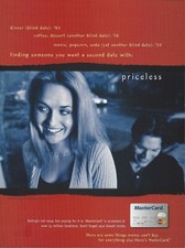 1999 MasterCard Priceless First Blind Date vintage Print Ad Advertisement