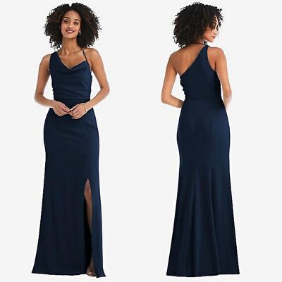 AFTER SIX ONE-SHOULDER DRAPED COWL-NECK MAXI DRESS 6849 Midnight 10 Formal