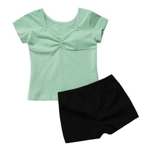 Kids Girls Outfit Ruched Front Set Training Suit Swimwear Dancewear Dance Yoga - Picture 13 of 34