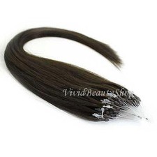 50 Micro Loop Ring Beads I Tip Indian Remy Human Hair Extensions Dark Brown 2