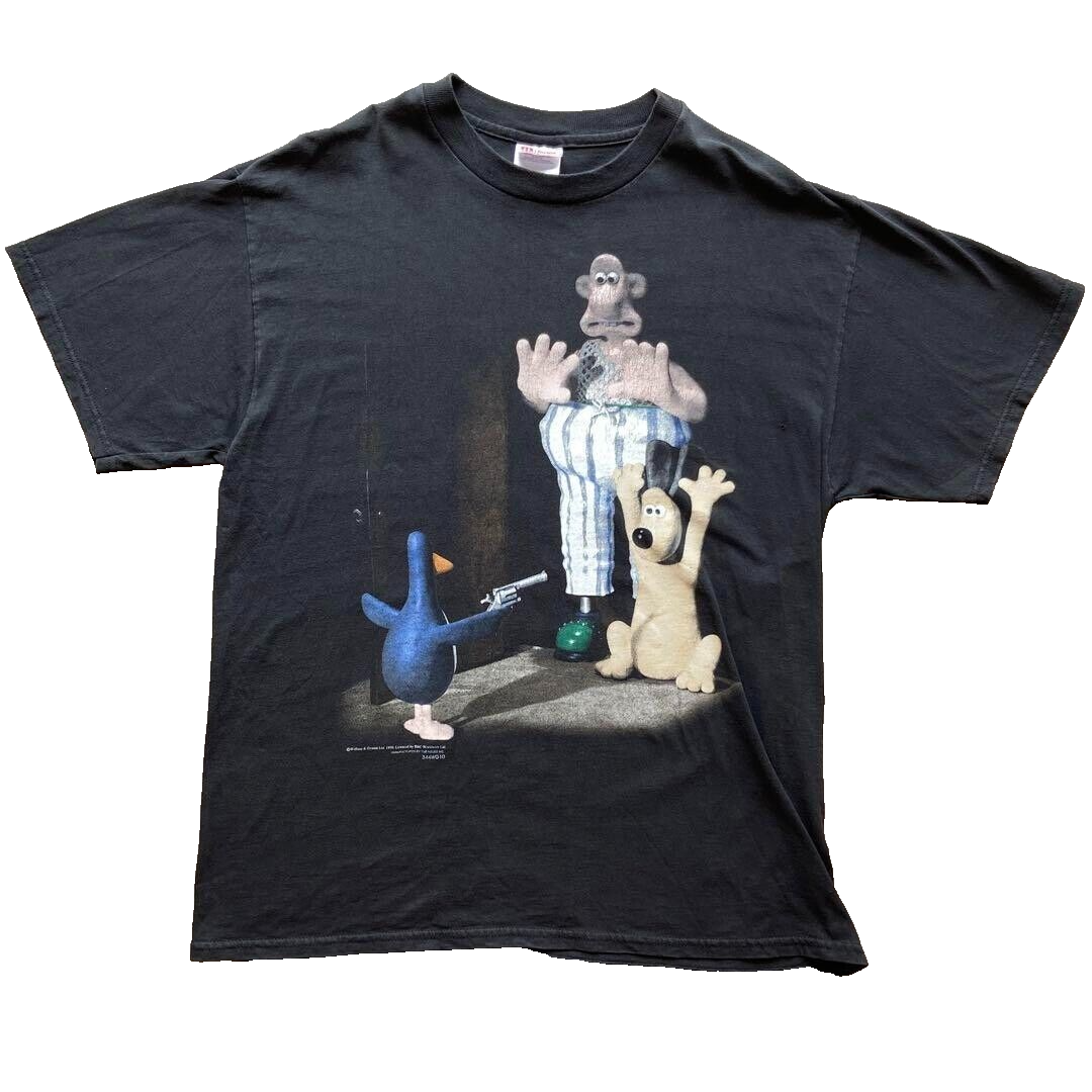 Wallace & Gromit 90s Vintage Print T-shirt Black Size L 42 Wallace & Gromit 90s Vintage Print T-shirt Black Size L 42
