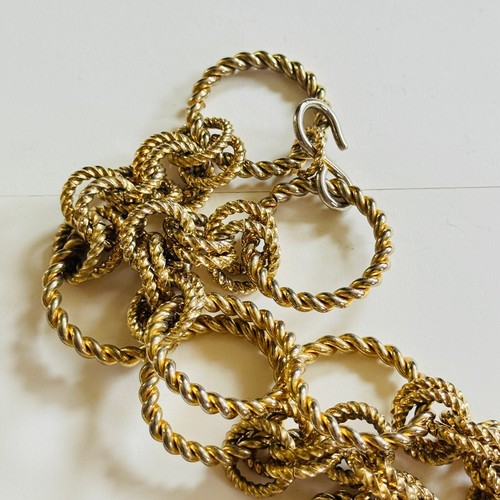 VTG gold tone metal chain ribbed Necklace belt High end ring circle link 27" 60s - Picture 6 of 8