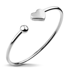 555Jewelry Stainless Steel Womens Cute Love Tiny Heart Open Cuff Bangle Bracelet
