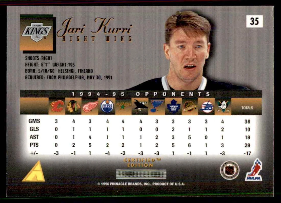 1995-96 Select Certified Jari Kurri Los Angeles Kings #35 - Image 2 of 2