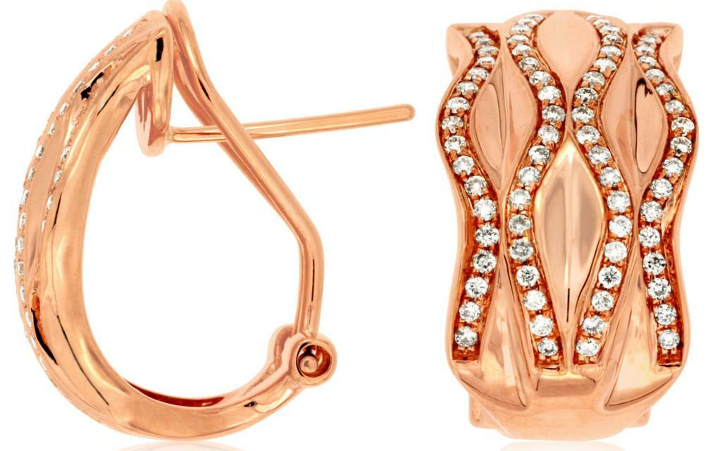 ORECCHINI A CLIP ESTATE LARGHI 0 43 CT DIAMANTE ORO ROSA 14K MULTI FILA OPACHI E LUCIDI