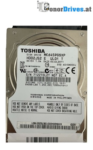 Toshiba - MK6459GSXP - HDD2J52 - 640GB - SATA - G002825A *