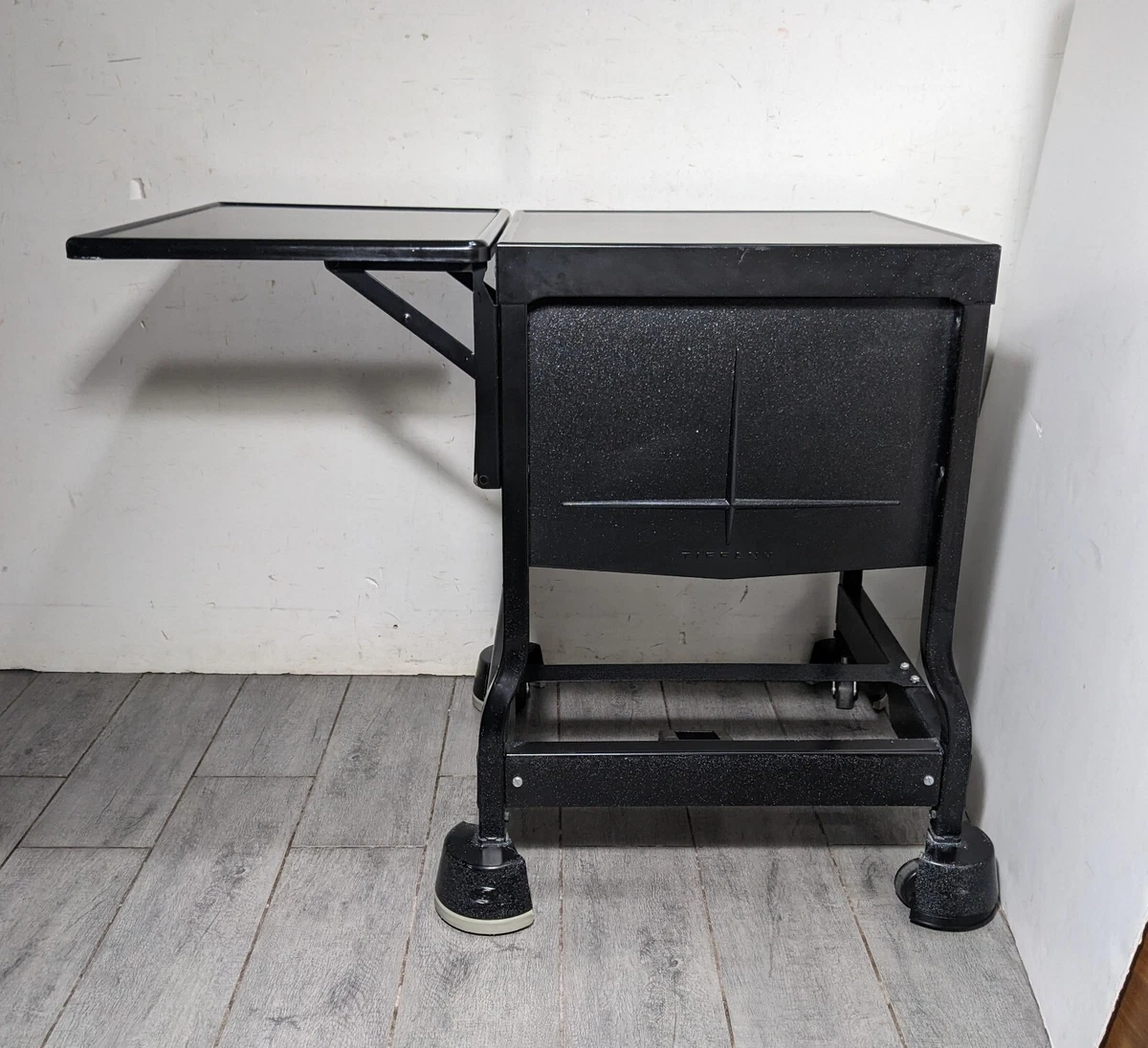 Vintage Tiffany Stand Company Black Metal Drop Leaf Rolling