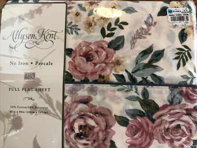 NEW Allyson Kent Full Flat sheet Sabrina Roses shabby chic 1995 180 Count
