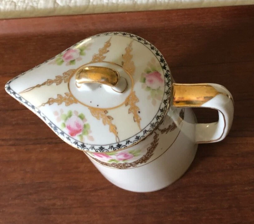 Jarra de crema con tapa de 8 oz, Grandmacore, Noritake "M", pintada a mano Foto 4 de 4