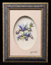 1993 Jan Michal ENGLAND Handmade 3D Shadow Box Picture, Dutch Iris 6.5"x8.5" EC