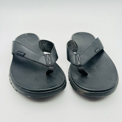 Cole Haan Zerogrand Flip-Flops Thong Sandals Black Leather Upper