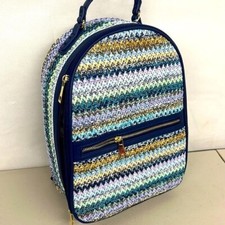 New Nwt Tommy Bahama Straw-striped Backpack Multi Color Blue Purple Mint Boho