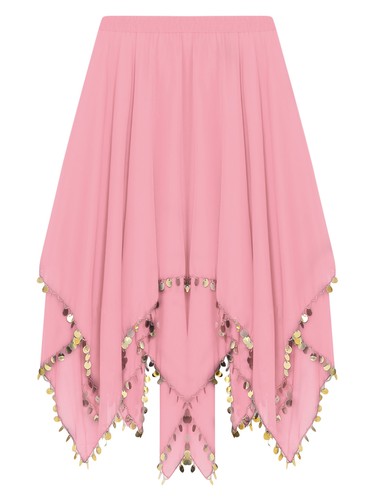 Damen Swing Rock Mottoparty Bauchtanz Glitzerröcke unregelmäßiger Saum einfarbig - Bild 97 von 140