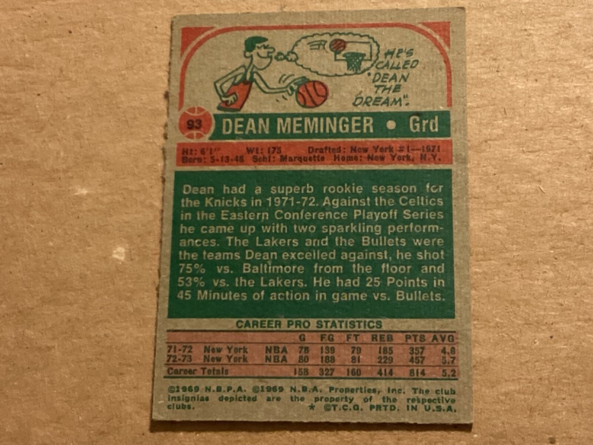 1973 TOPPS BASKETBALL CARD #93 DEAN MEMINGER KNICKS - EX+ | eBay