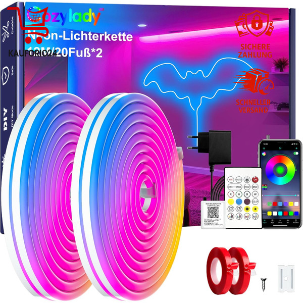 RGB LED Neon Strip 12M Mit Fernbedienung APP Steuerung Wasserdicht FüR-image