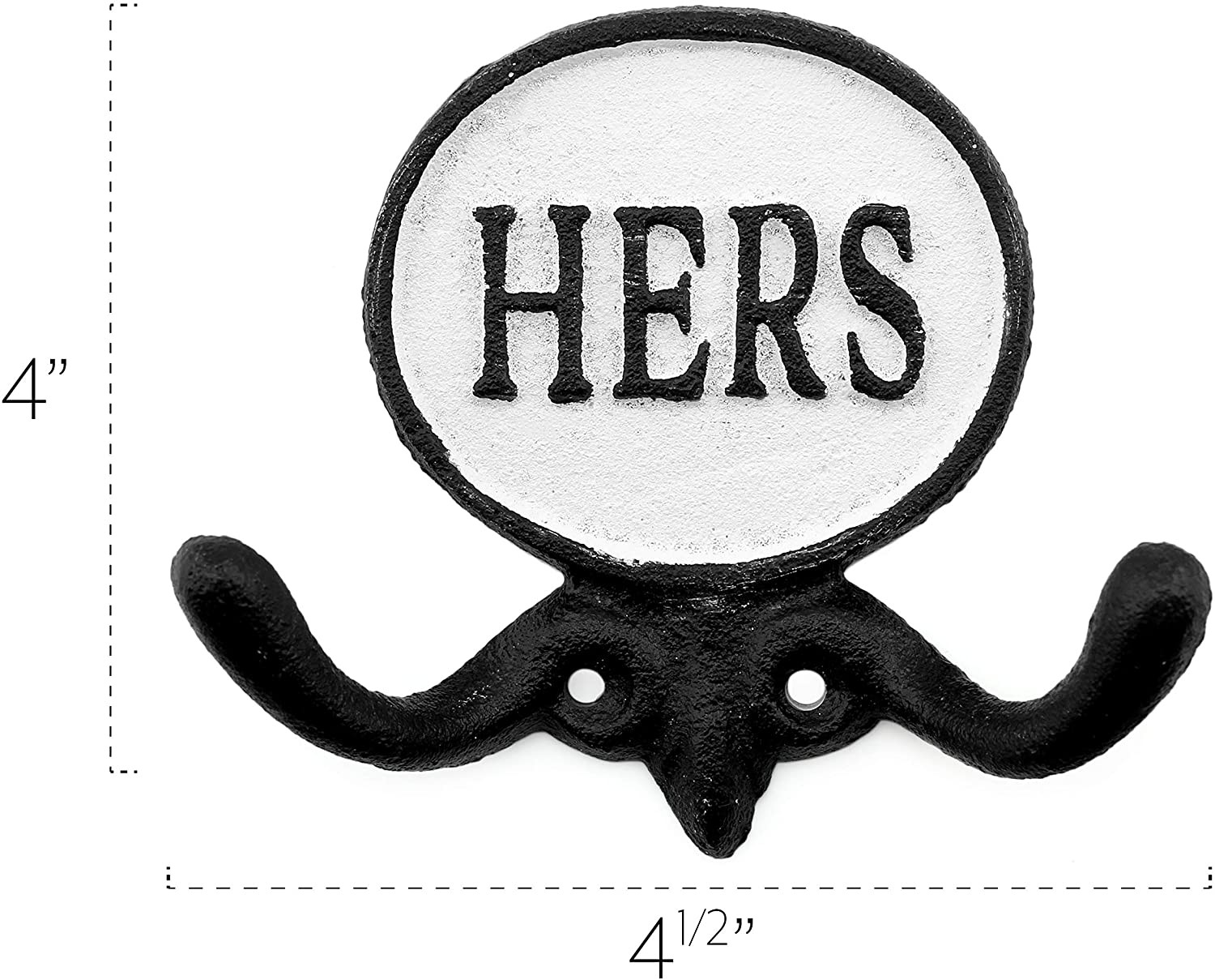 Cast Iron His/Hers Towel Hooks Set of 2, Black and White Rustic Farmhouse